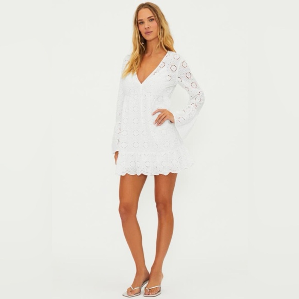 Beach Riot Delaney Eyelet Long Sleeve Cover Up Minidress